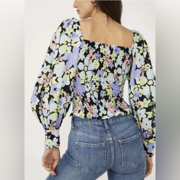 Free People Womens Ariana Floral Puff Sleeve Crop Blouse Retro Combo Size Medium - Picture 2 of 10